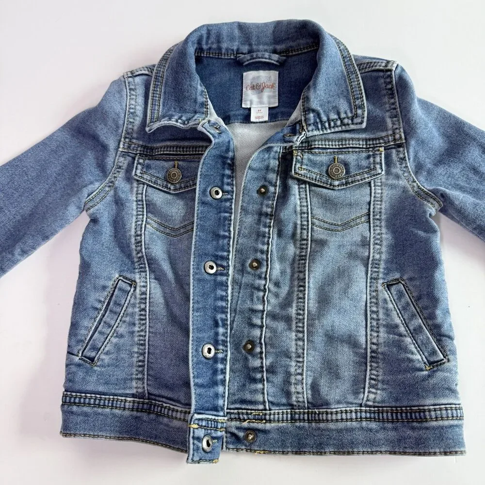 CAT & JACK Denim Jacket Girl's Toddler 5T Blue Jean Coat Outerwear Pockets Retro